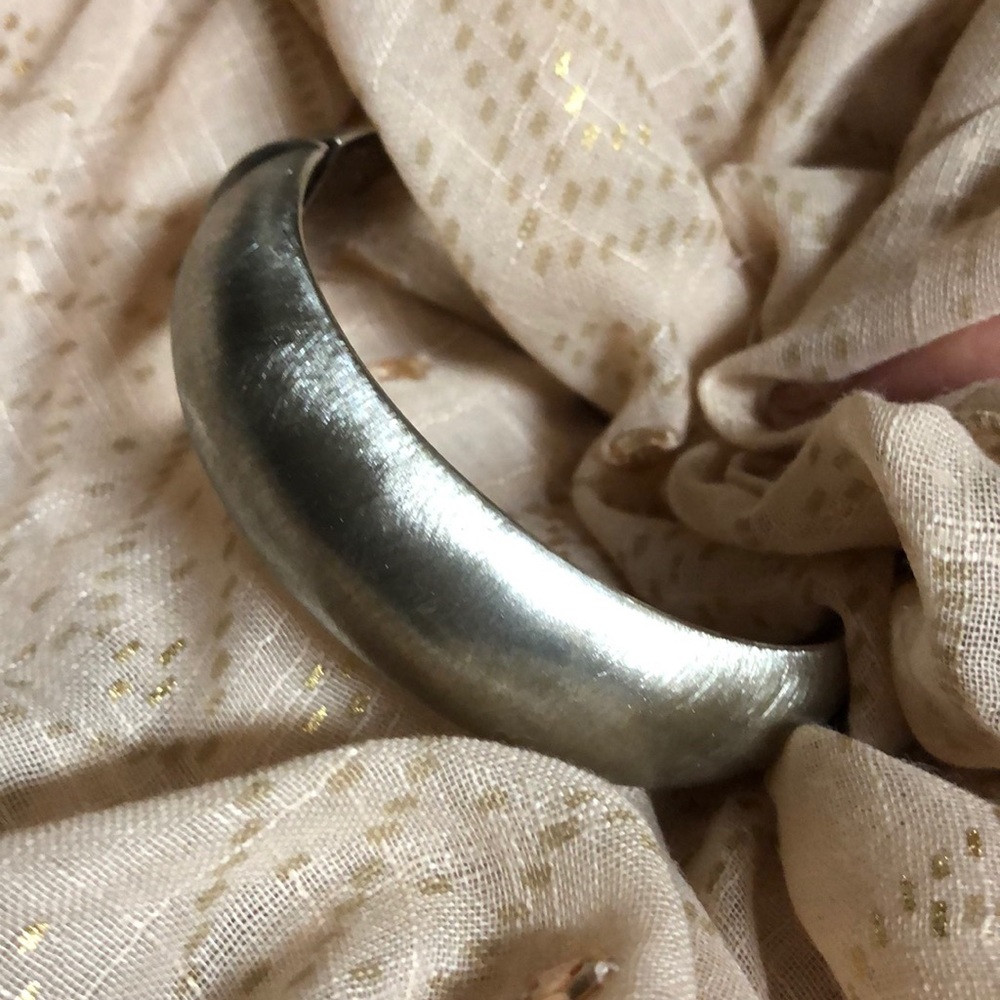 Wide satin finish sterling silver hinged bracelet